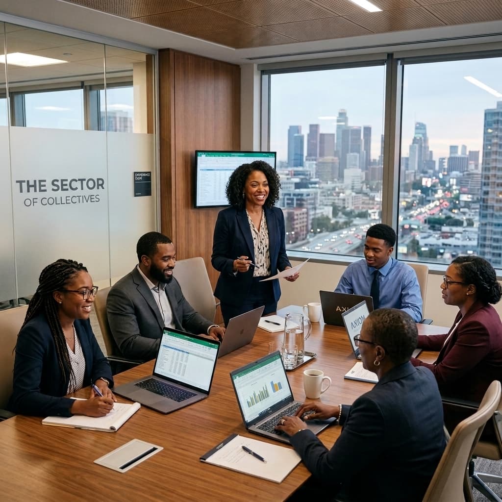 Diverse community of tax professionals collaborating in a modern office setting